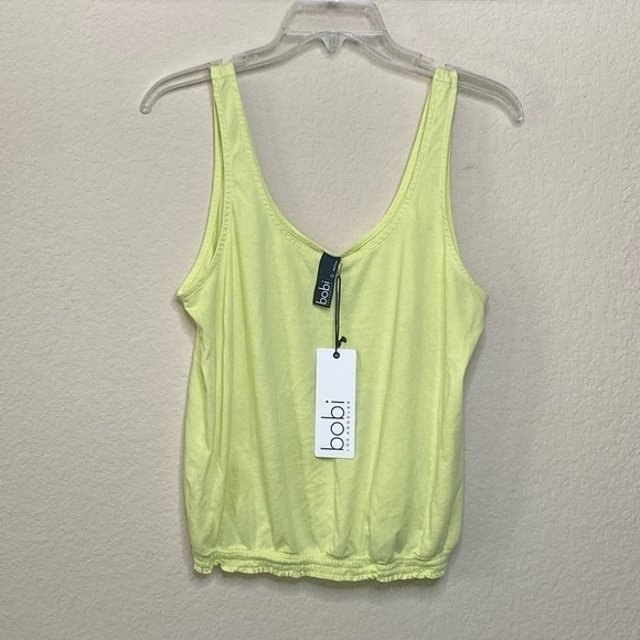 Bobi Smocked Bottom Tank Neon Green Size L - Picture 2 of 6